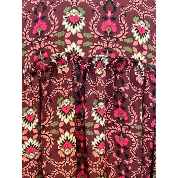 GB Floral Print Long Sleeve Blouse‎ Size Large With Tie Neck & Ruffled Cuffs - Picture 8 of 8